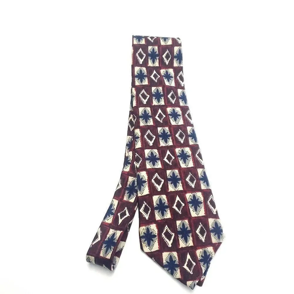Van Heusen 417 Red Beige Silk Tie Woven‎ Geometric Wide
